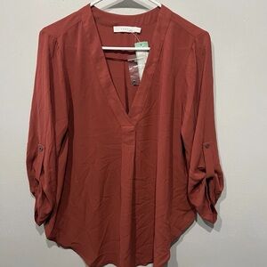 LUSH | V-neck 3/4 Sleeve burnt orange  Blouse Size Medium